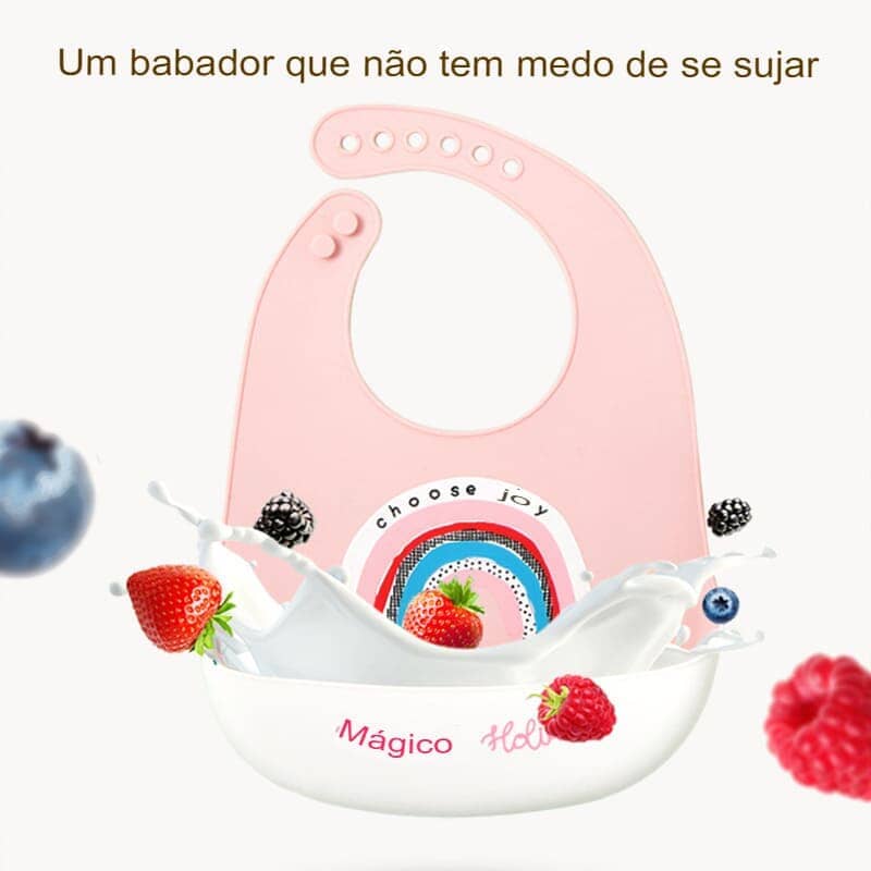 Kit 8 Pçs, Conjunto De Refeição Em Silicone Para Bebê, Prato com Ventosa, 100% Silicone, Babador Com Estampa